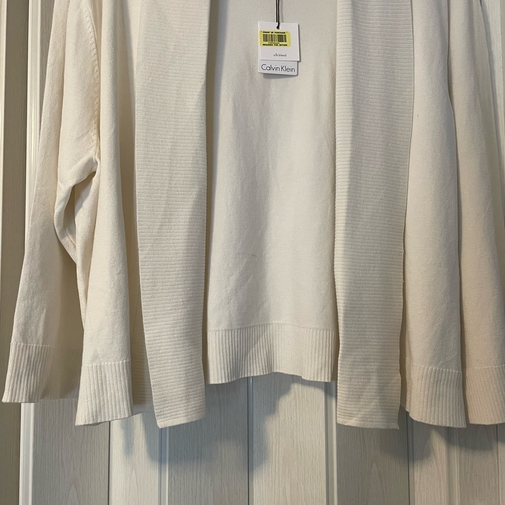 Calvin Klein Ivory Silk Blend Open Front Cardigan NWT - Picture 3 of 6